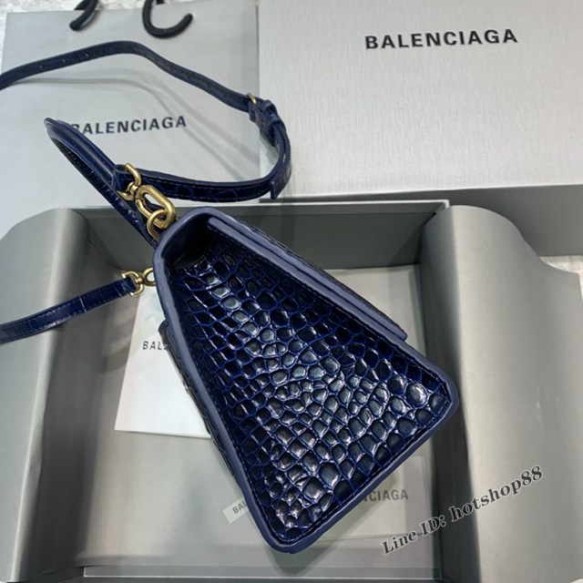 Balenciaga專櫃新款小號手提肩背女包原單沙漏包 巴黎世家海軍藍鱷魚沙漏包 fyj1405